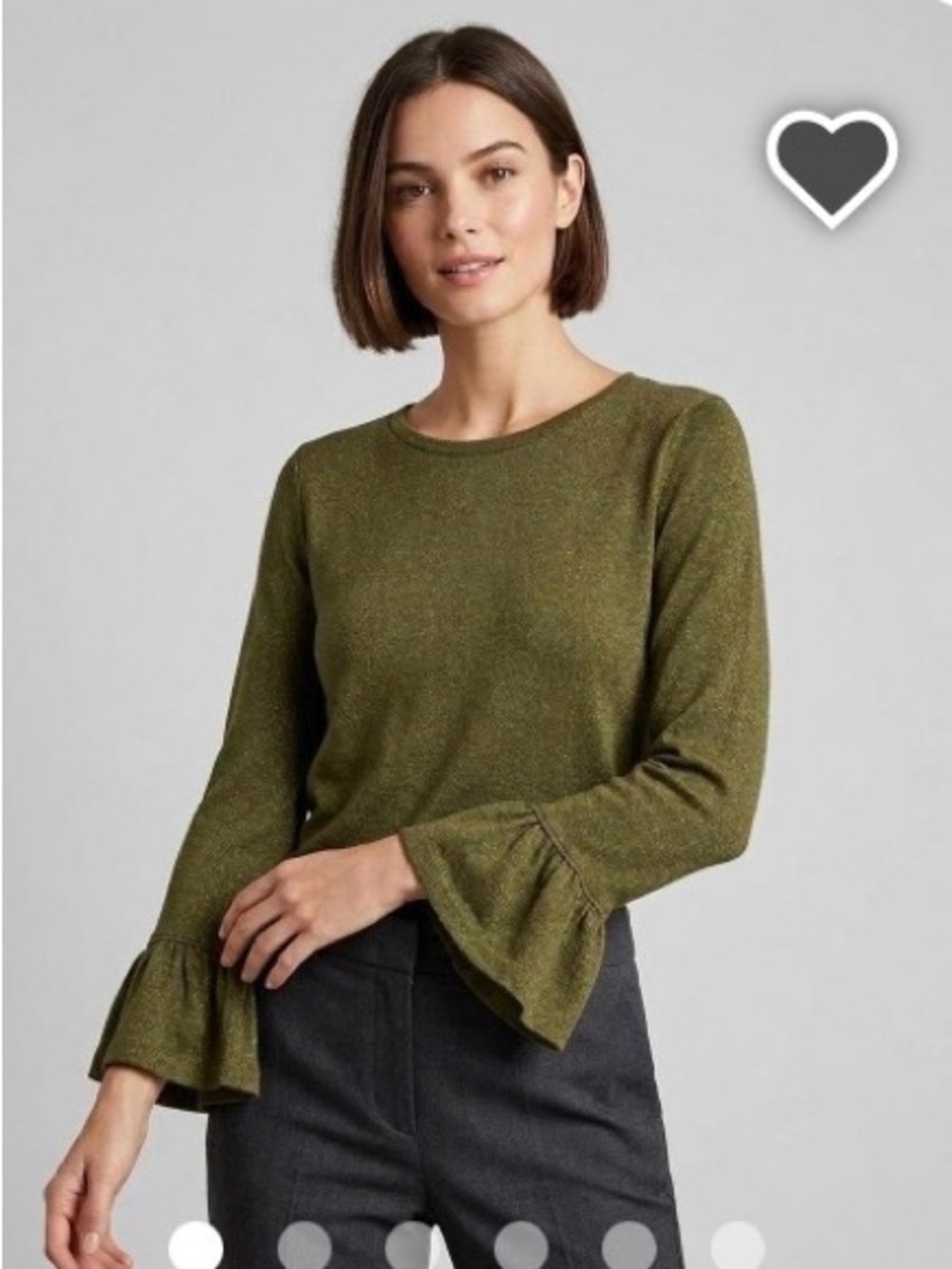 J. Crew Olive Green Long Sleeve Ruffle Cuff Top